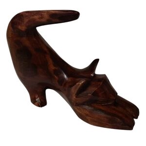 Desert Ironwood Cat Stretching 6.5"x4.5"x2" Hand Carved in Mexico